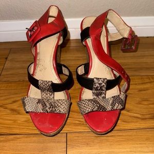 Calvin Klein 2000’s orange animal print mix wedge sandal, 8.5